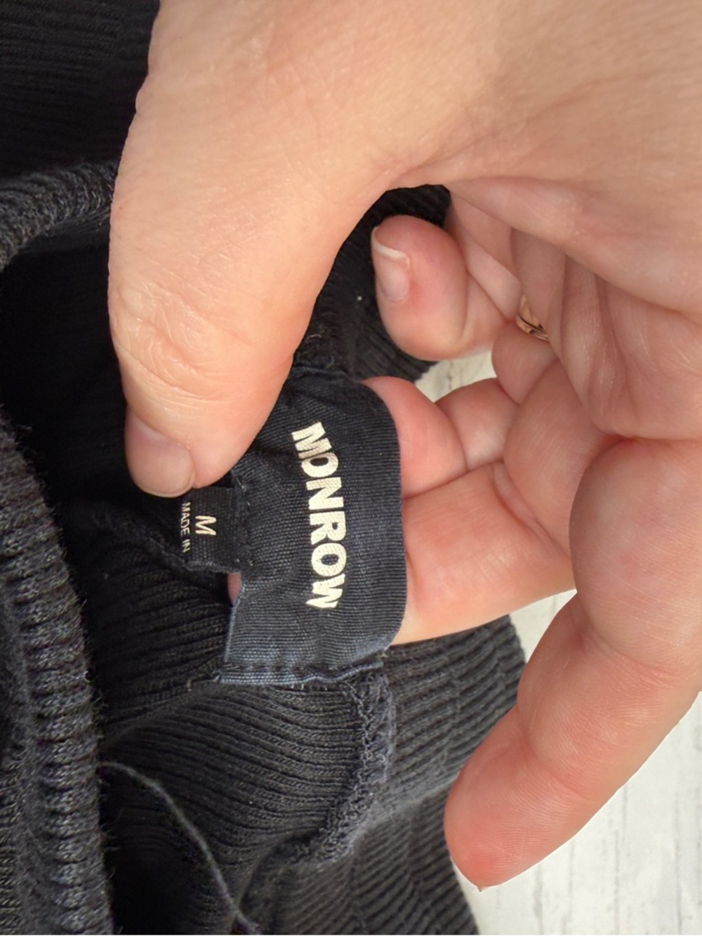 Monrow Black Ribbed Drawstring Sweatpants - Picture 3 of 3